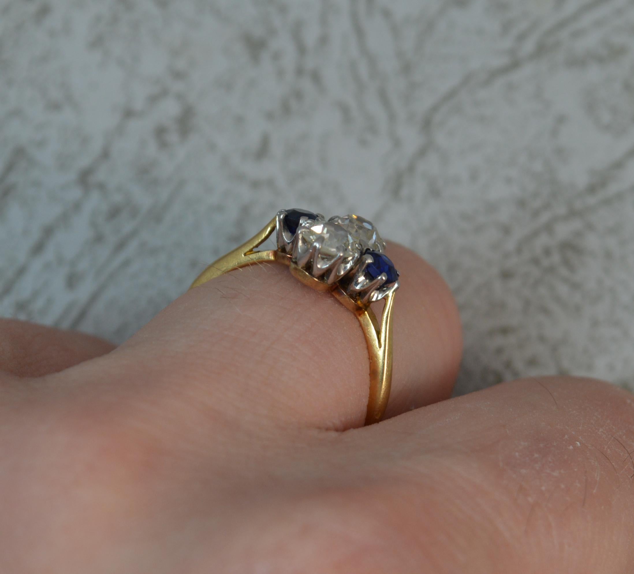 Edwardian Victorian Large Old Cut Diamond Sapphire 18 Carat Gold Ring