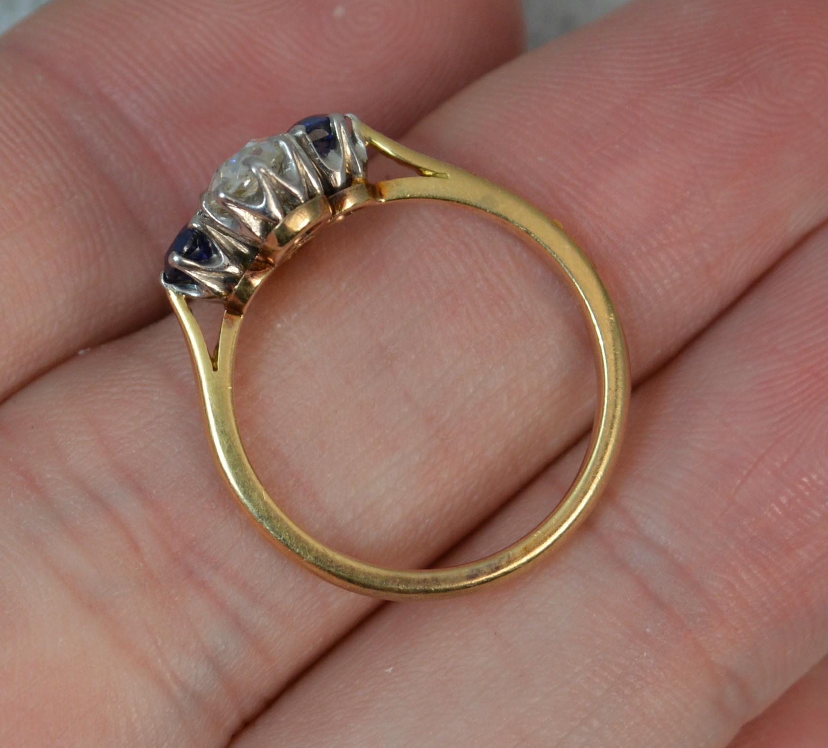 Old European Cut Victorian Large Old Cut Diamond Sapphire 18 Carat Gold Ring
