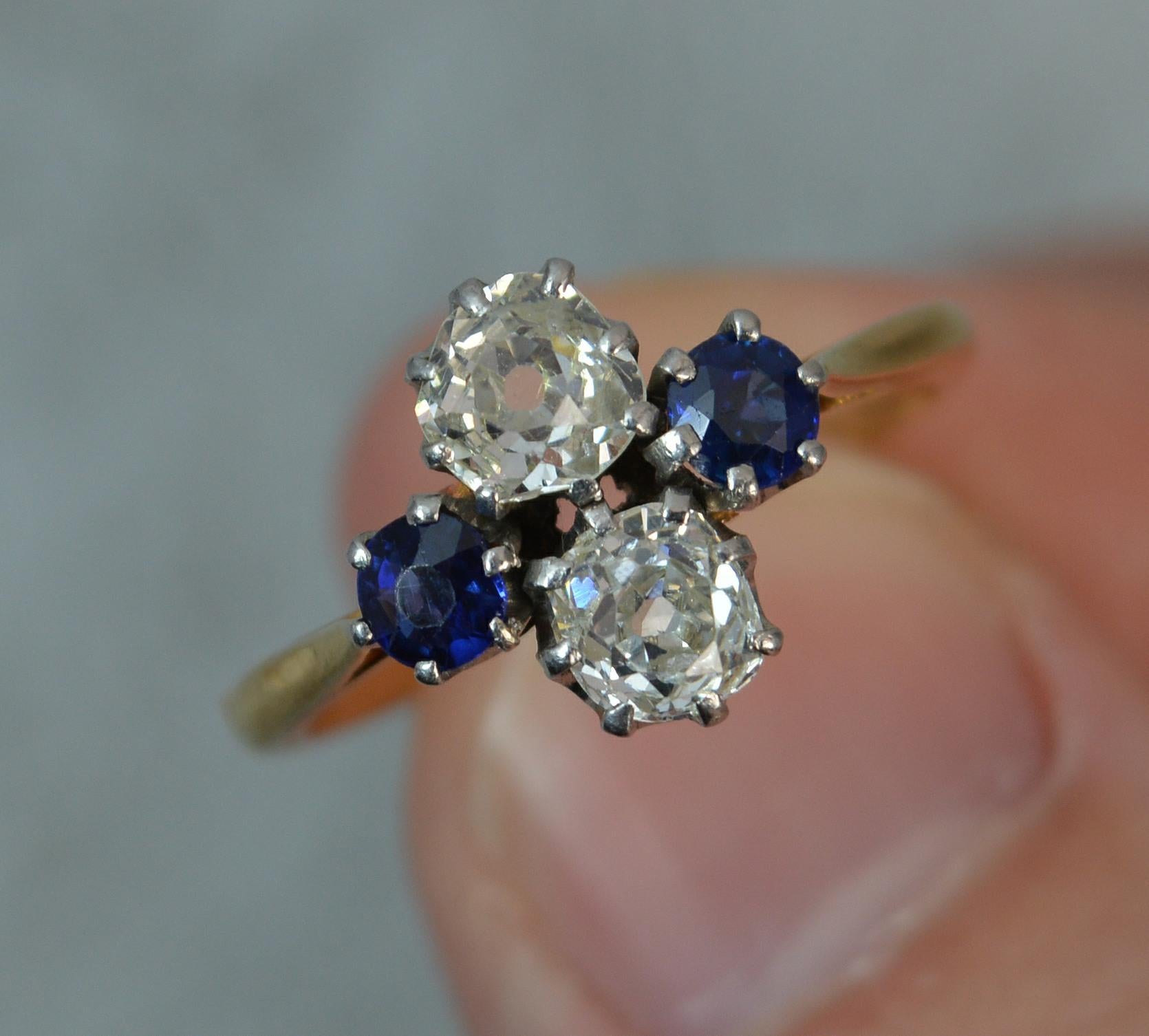 Victorian Large Old Cut Diamond Sapphire 18 Carat Gold Ring 2