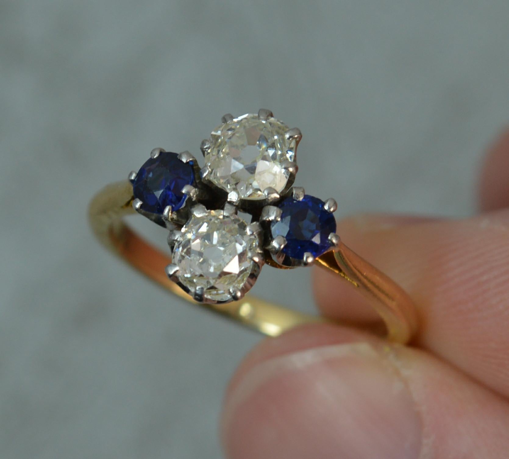 Victorian Large Old Cut Diamond Sapphire 18 Carat Gold Ring 3