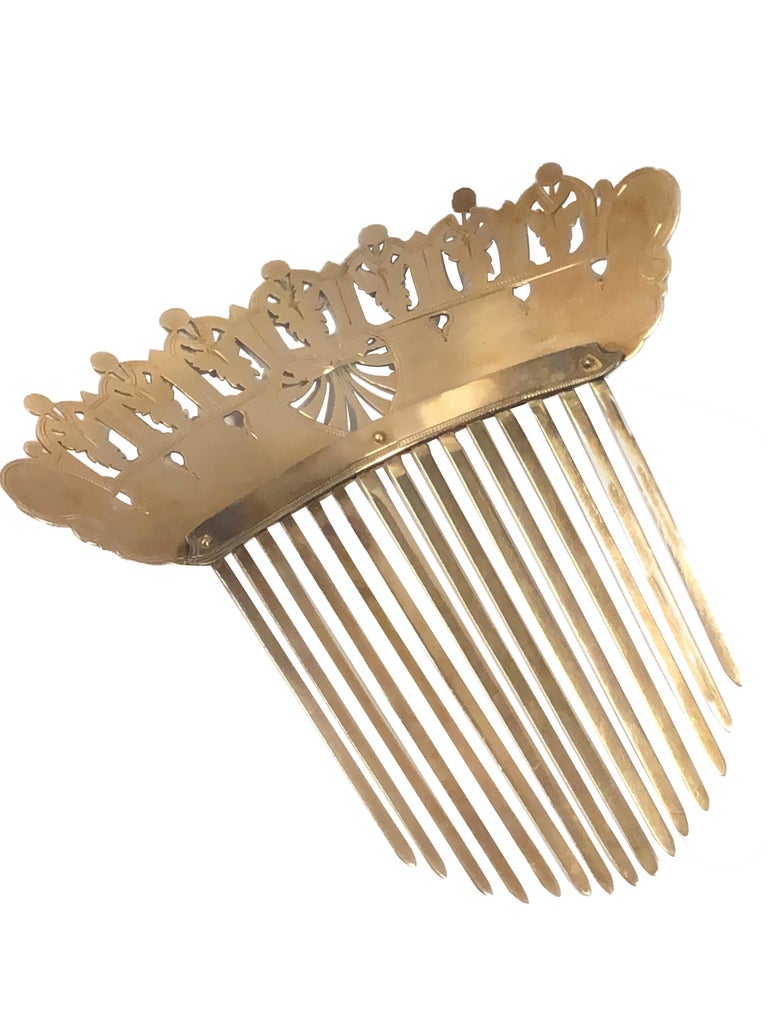 Victorian Large Solid Gold Hair Comb at 1stDibs