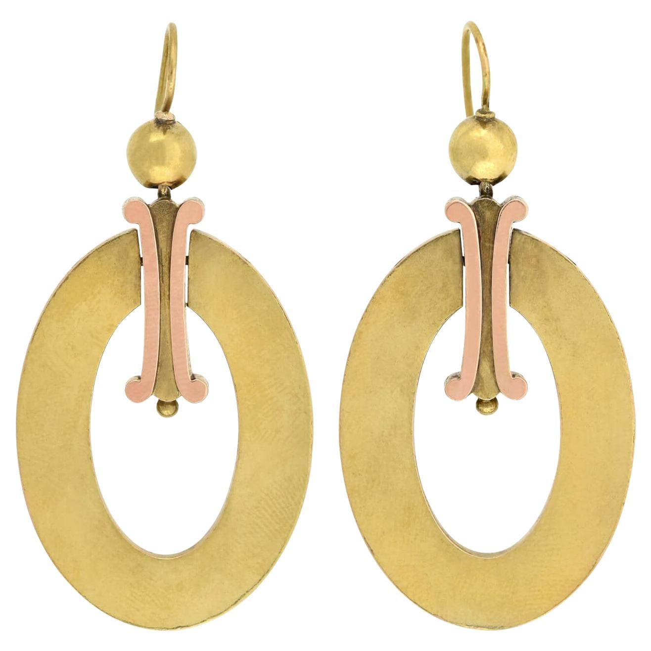 Victorian Large Two-Tone Hoop Earrings For Sale