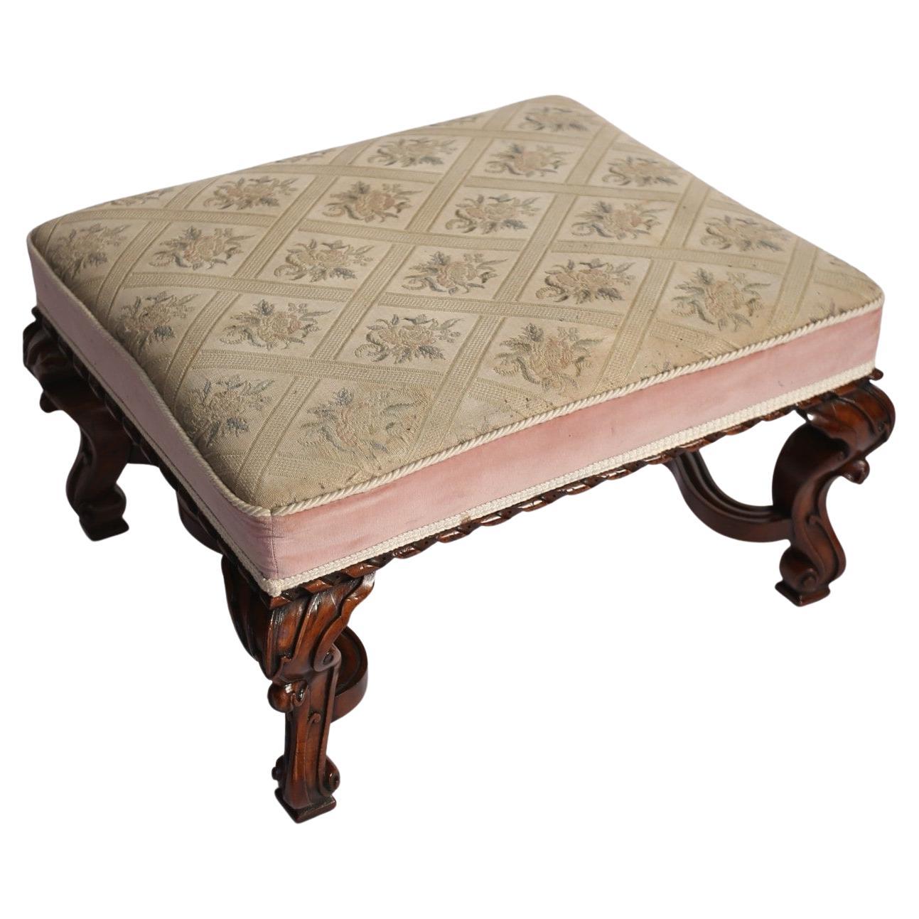 Victorian large  Walnut & Carved Stool