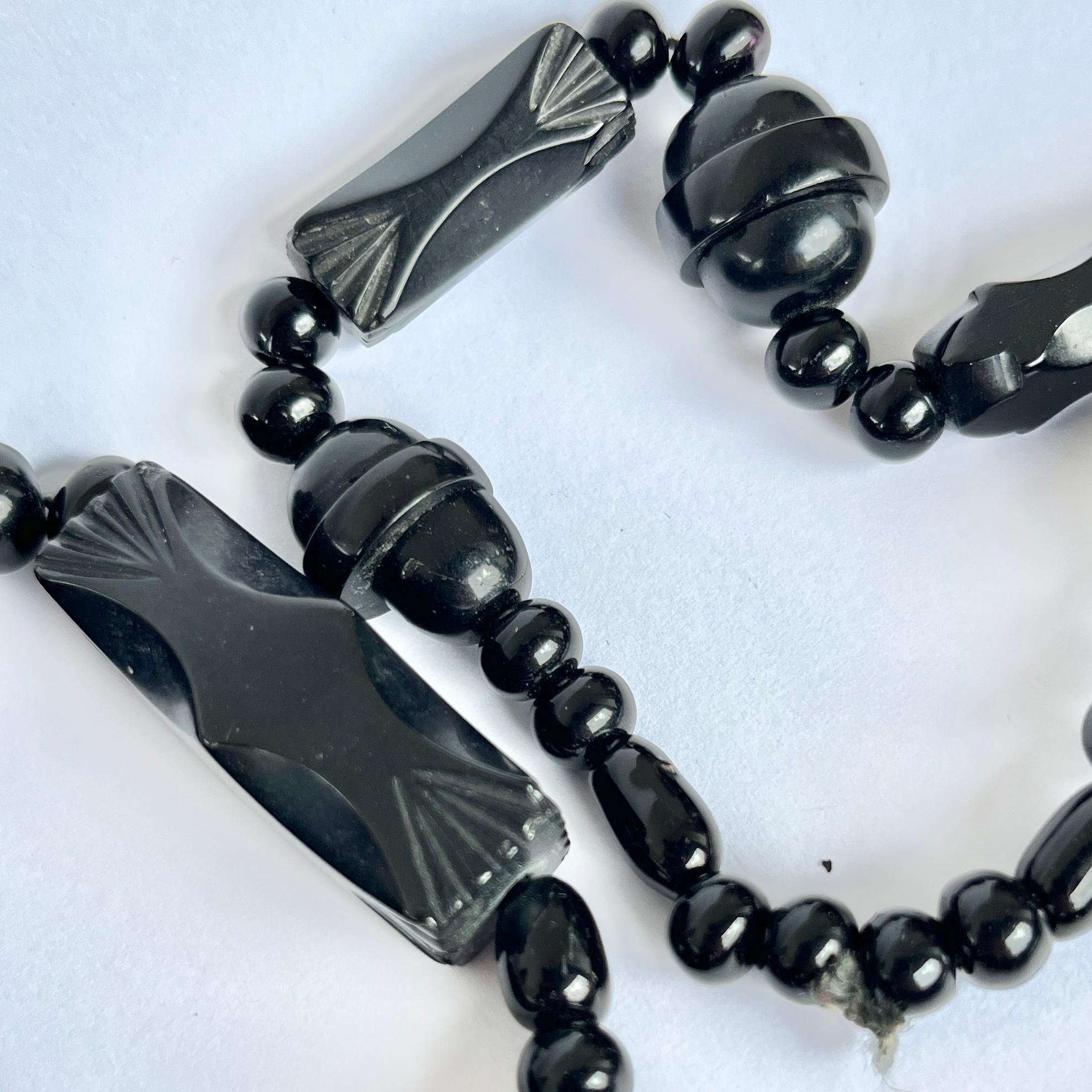 Women's or Men's Victorian Large Whitby Jet Graduated Necklace