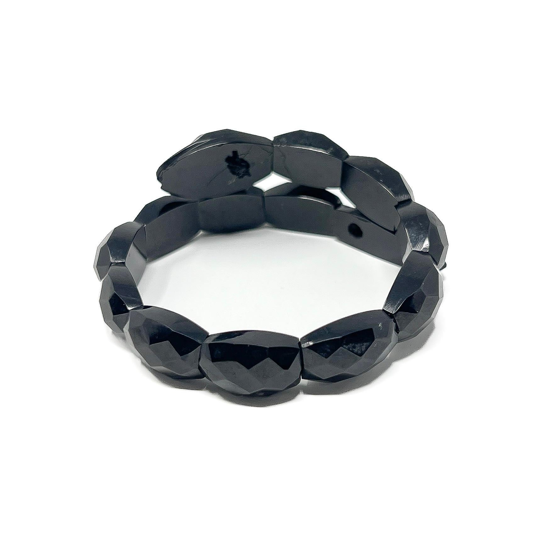 Women's Victorian Late 1800s Whitby Jet Antique Snake Bracelet