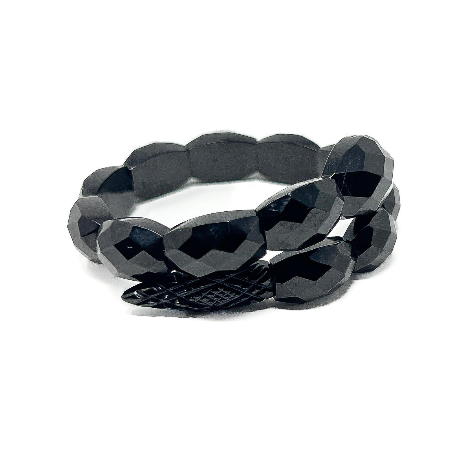 Victorian Late 1800s Whitby Jet Antique Snake Bracelet 1