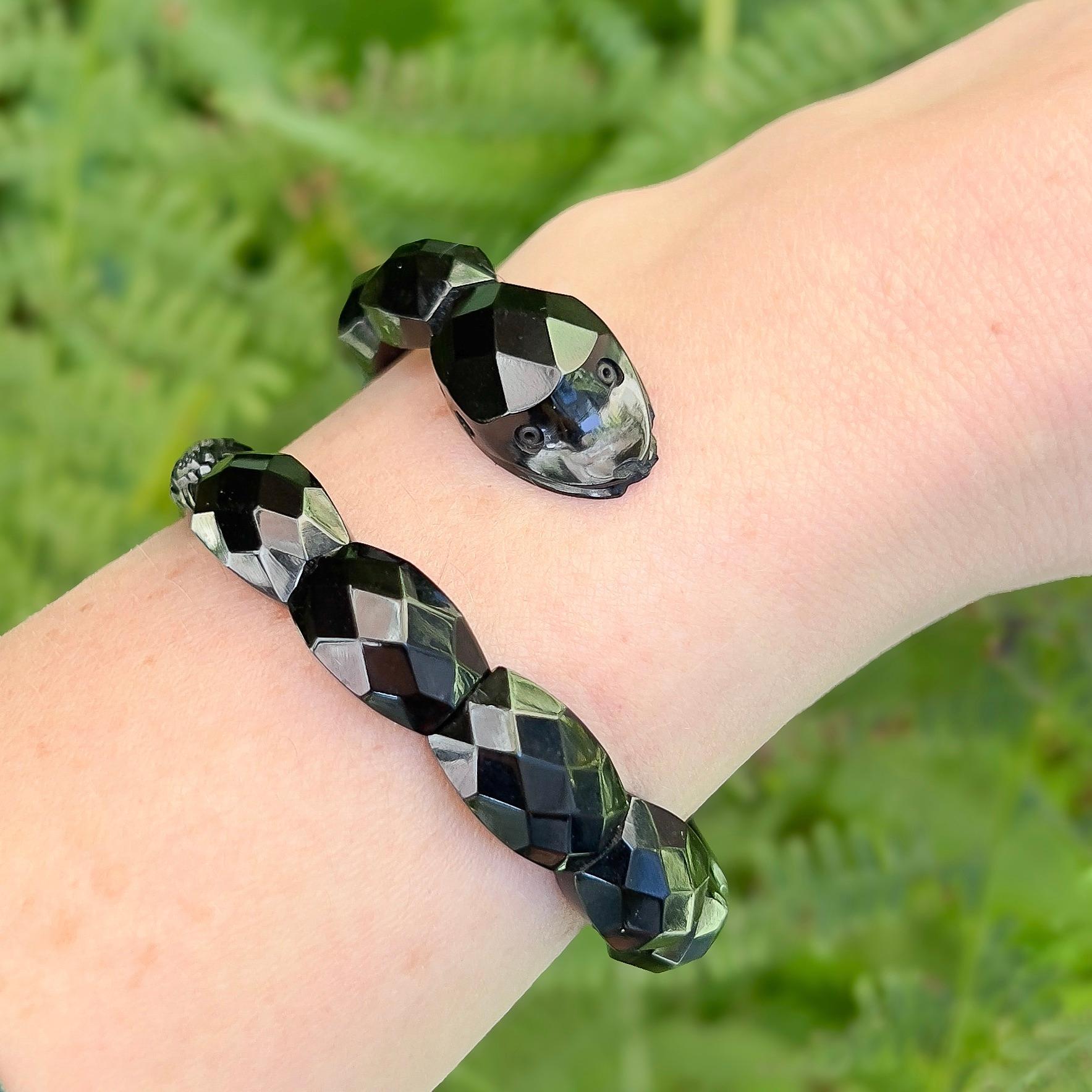 Victorian Late 1800s Whitby Jet Antique Snake Bracelet 4