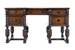 Victorian late 19th century carved oak pedestal desk