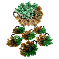 Victorian Late 19th Century Majolica Rörstrand Large Platter and Six plates