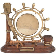 Victorian Late 19th Century Nautical Gong in Brass and Wood