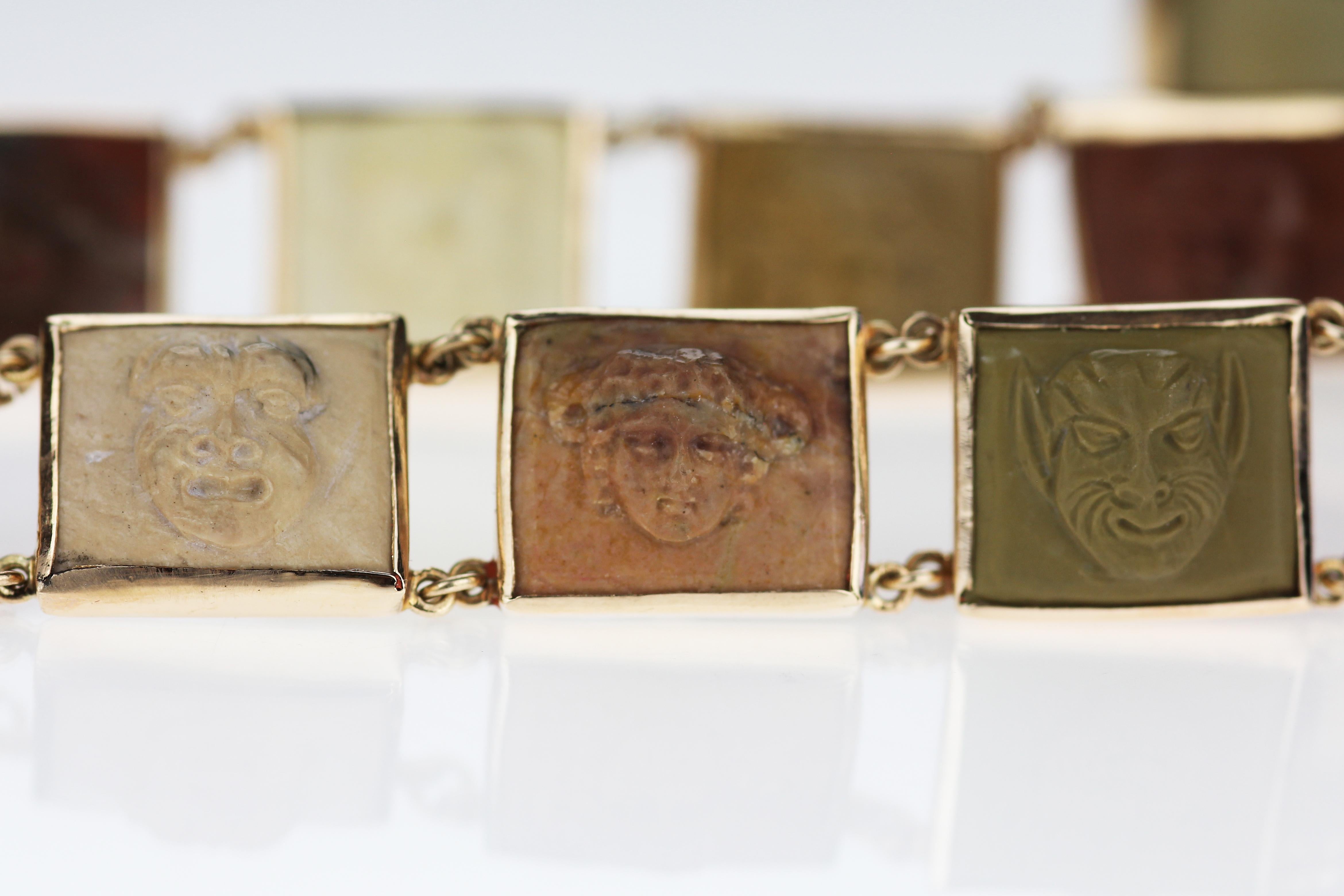 Antique Victorian Classical Theatre Masks Lava Cameo Bracelet in 15K Rose Gold 1