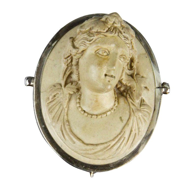 Victorian Lava Cameo Hand Carved in High Relief Brooch Pin Estate Fine Jewelry