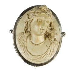 Antique Victorian Lava Cameo Hand Carved in High Relief Brooch Pin Estate Fine Jewelry