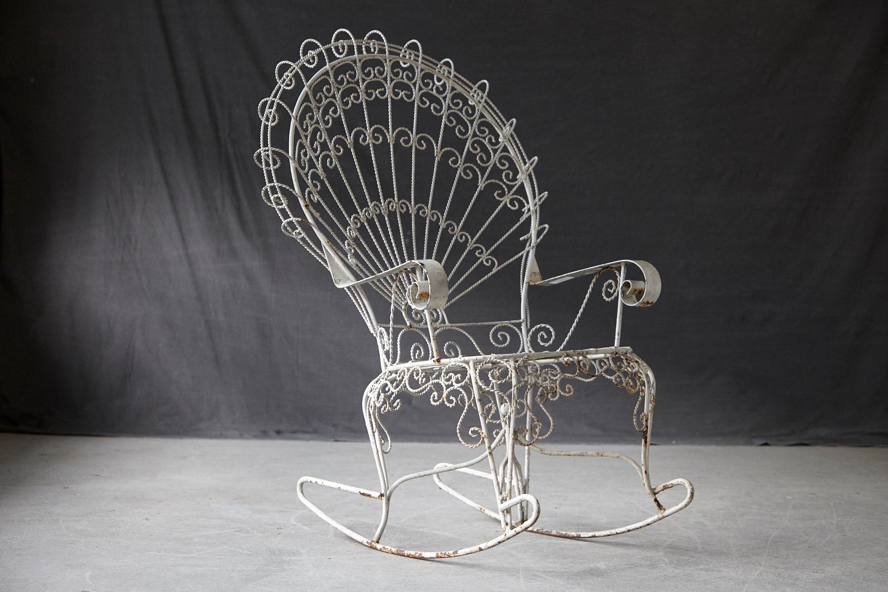 Mid-Century Modern John Salterini Lawn Furnishing Wrought Iron Peacock Rocking Chair