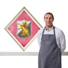 Victorian Leaded Glass Window with Tudor Trefor Family Crest