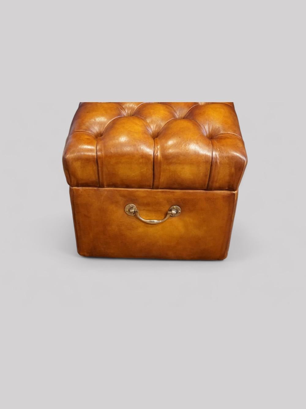 English Victorian leather Chesterfield ottoman chest