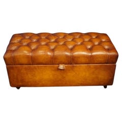 Antique Victorian leather Chesterfield ottoman chest