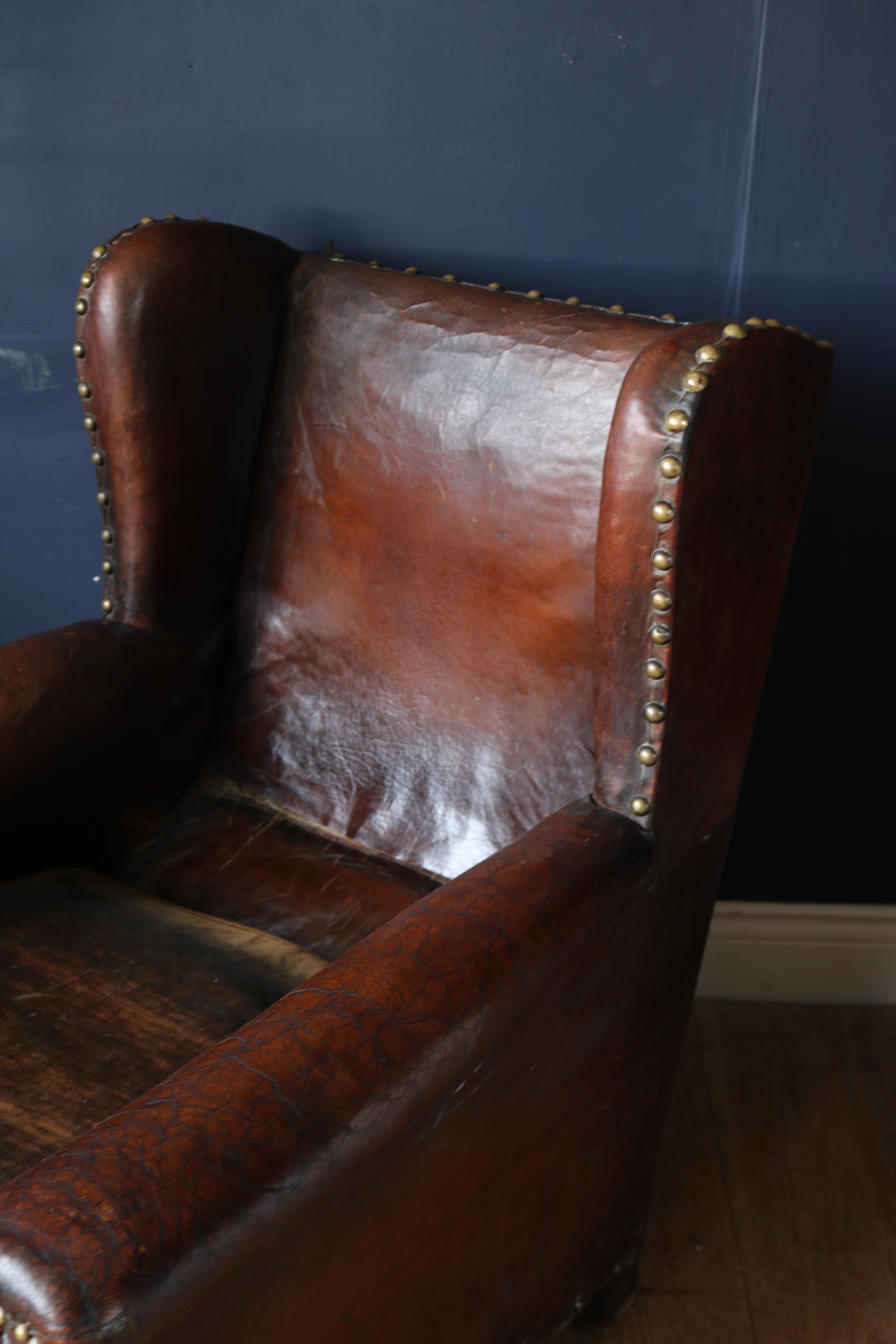 English Late 19th Century Victorian Leather Wingback Club Chair