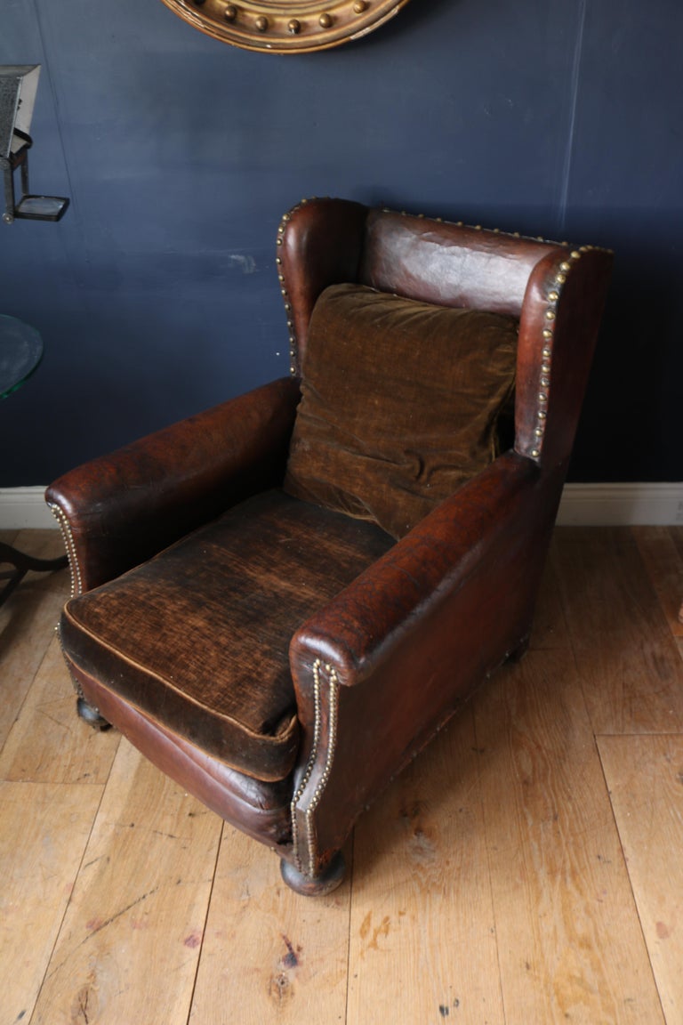 Late 19th Century Victorian Leather Wingback Club Chair For Sale at 1stdibs