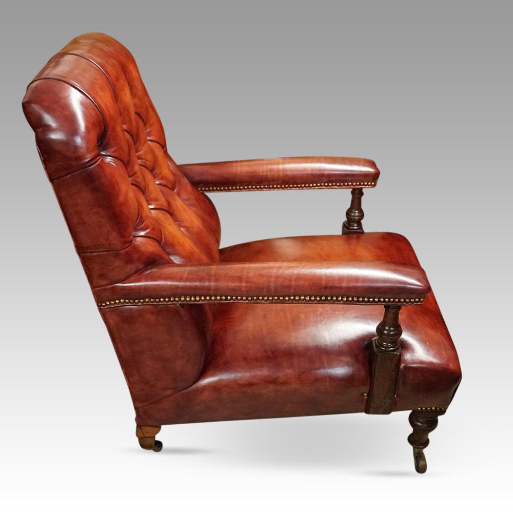 Victorian leather easy library chair For Sale 2