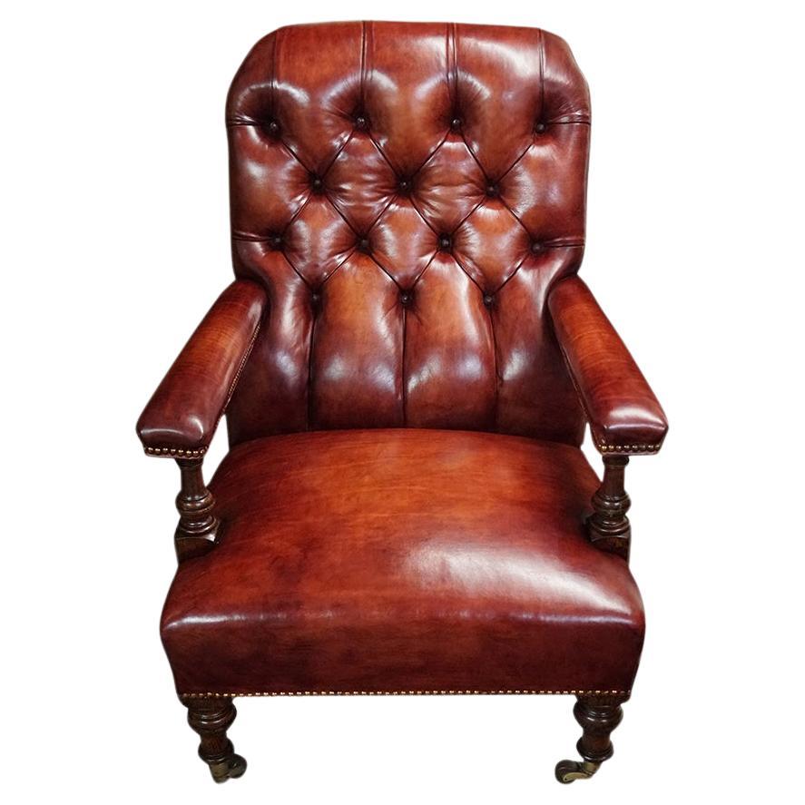 Victorian leather easy library chair For Sale