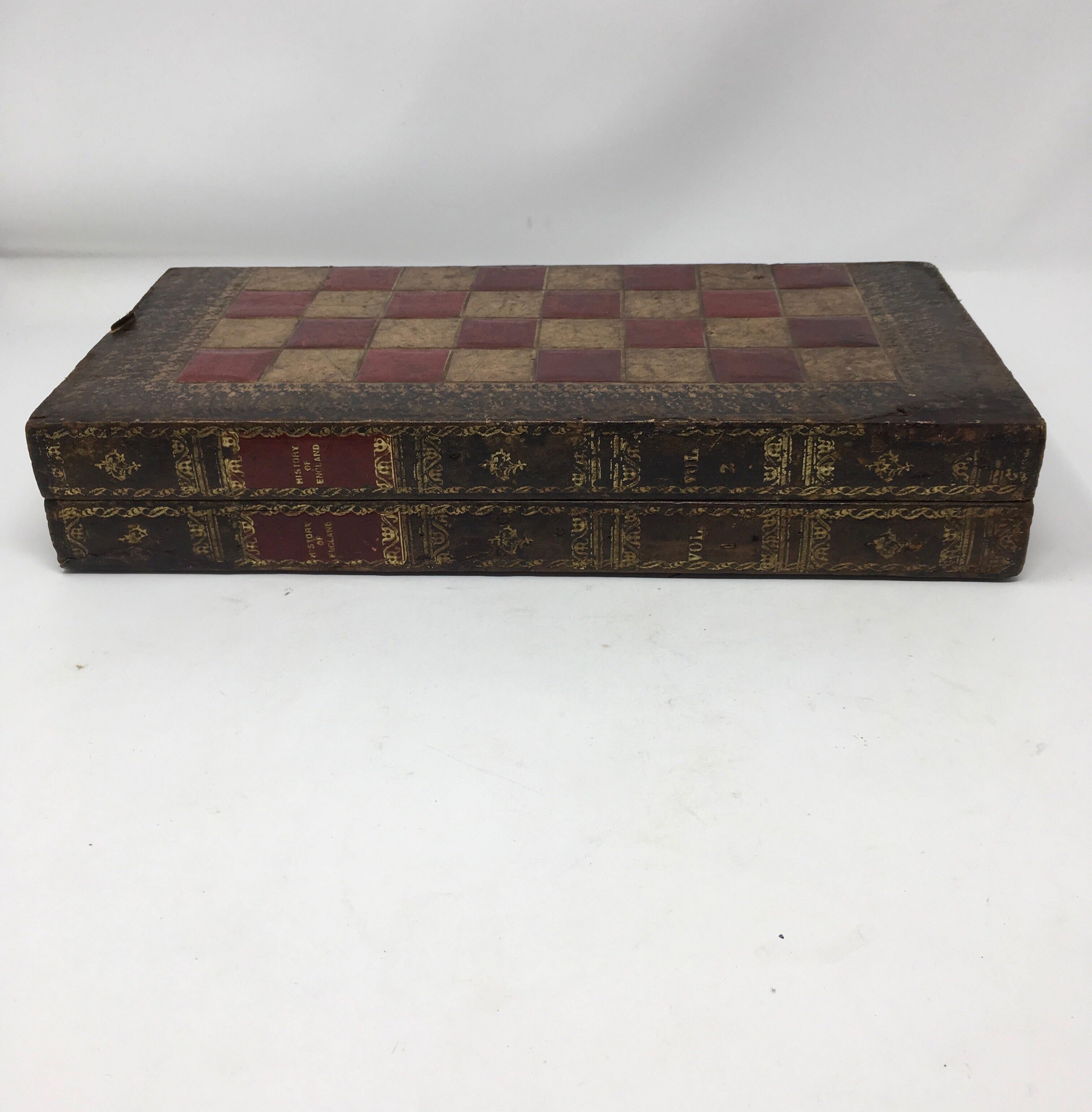 Victorian Leather Faux Book Box/Games Board In Good Condition In Houston, TX