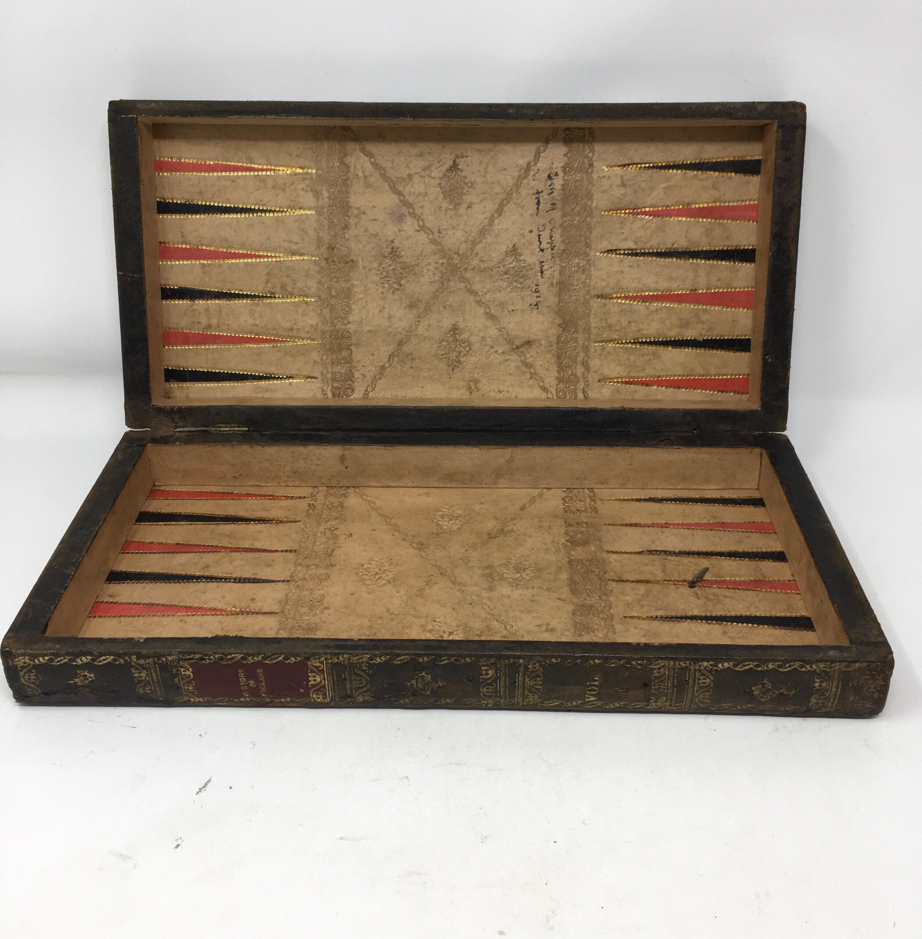 20th Century Victorian Leather Faux Book Box/Games Board