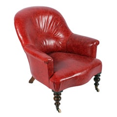 Antique Victorian Leather Library Armchair