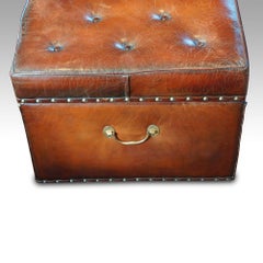 Victorian grade 1 English Leather buttoned seat Ottoman blanket chest