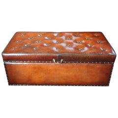 Victorian grade 1 English Leather buttoned seat Ottoman blanket chest