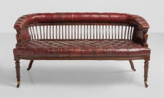 Victorian Leather & Walnut Sofa, England, circa 1900