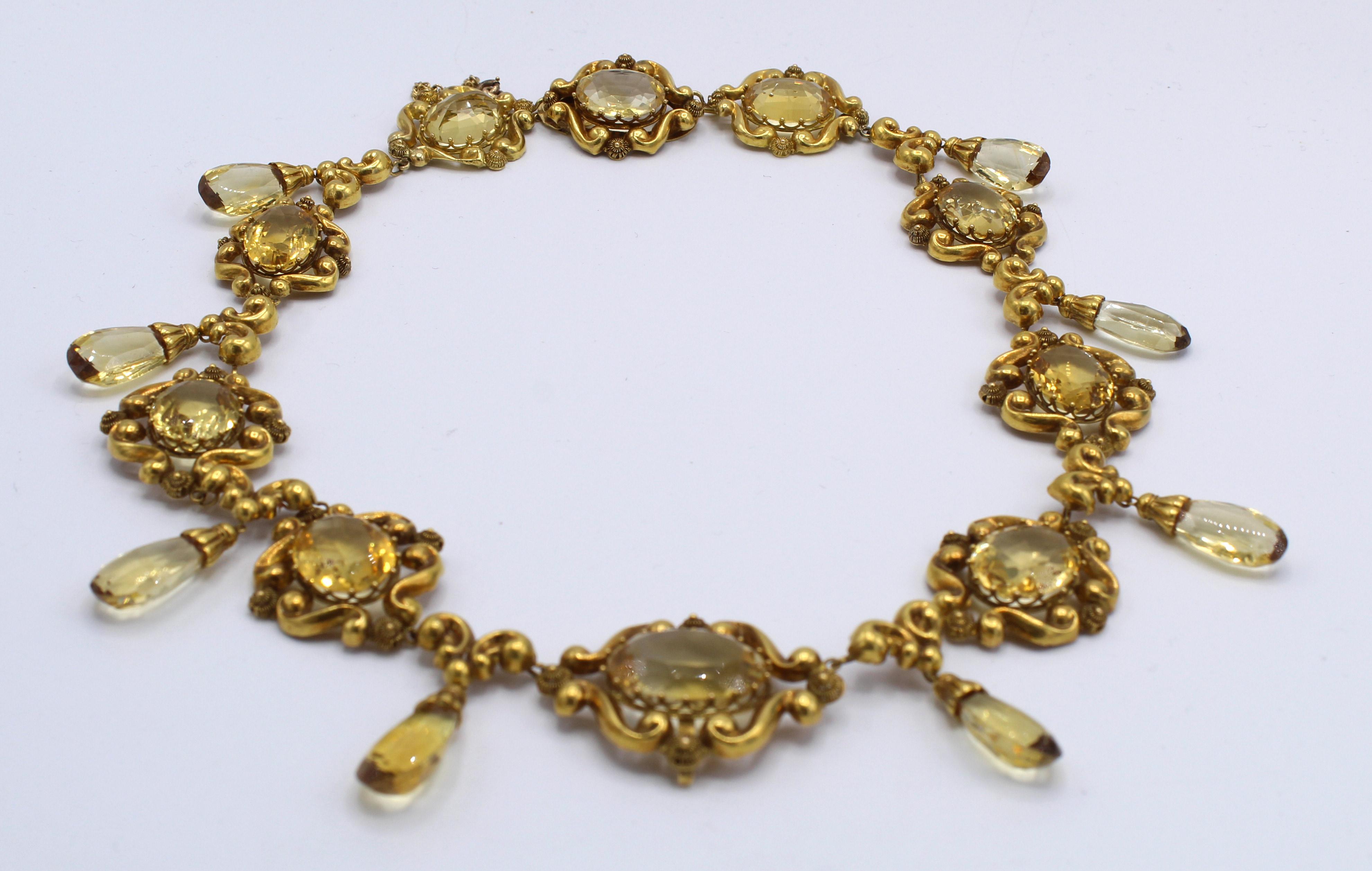 Mixed Cut Victorian Lemon Citrine 18 Karat Gold Necklace
