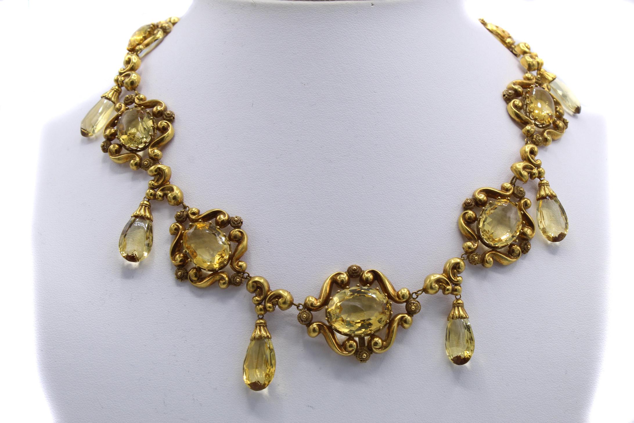 Victorian Lemon Citrine 18 Karat Gold Necklace In Good Condition In New York, NY