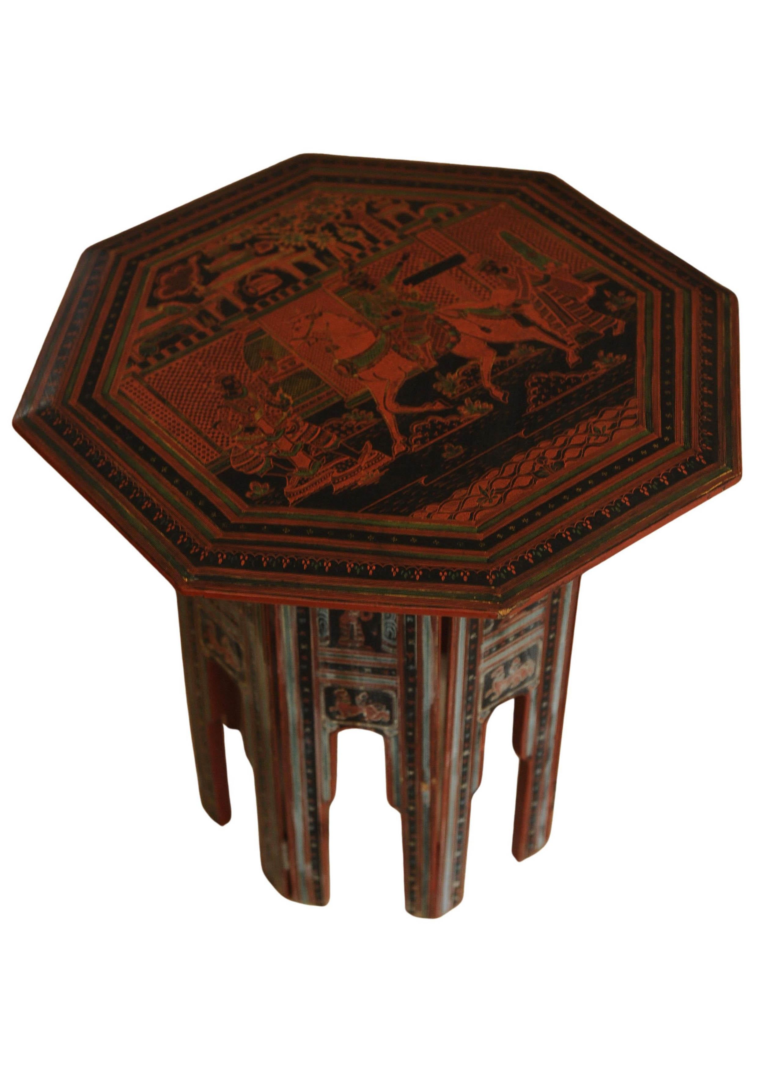 Late Victorian Victorian Liberty of London Style Eastern Folding Tea Table With Paintings 1890s For Sale