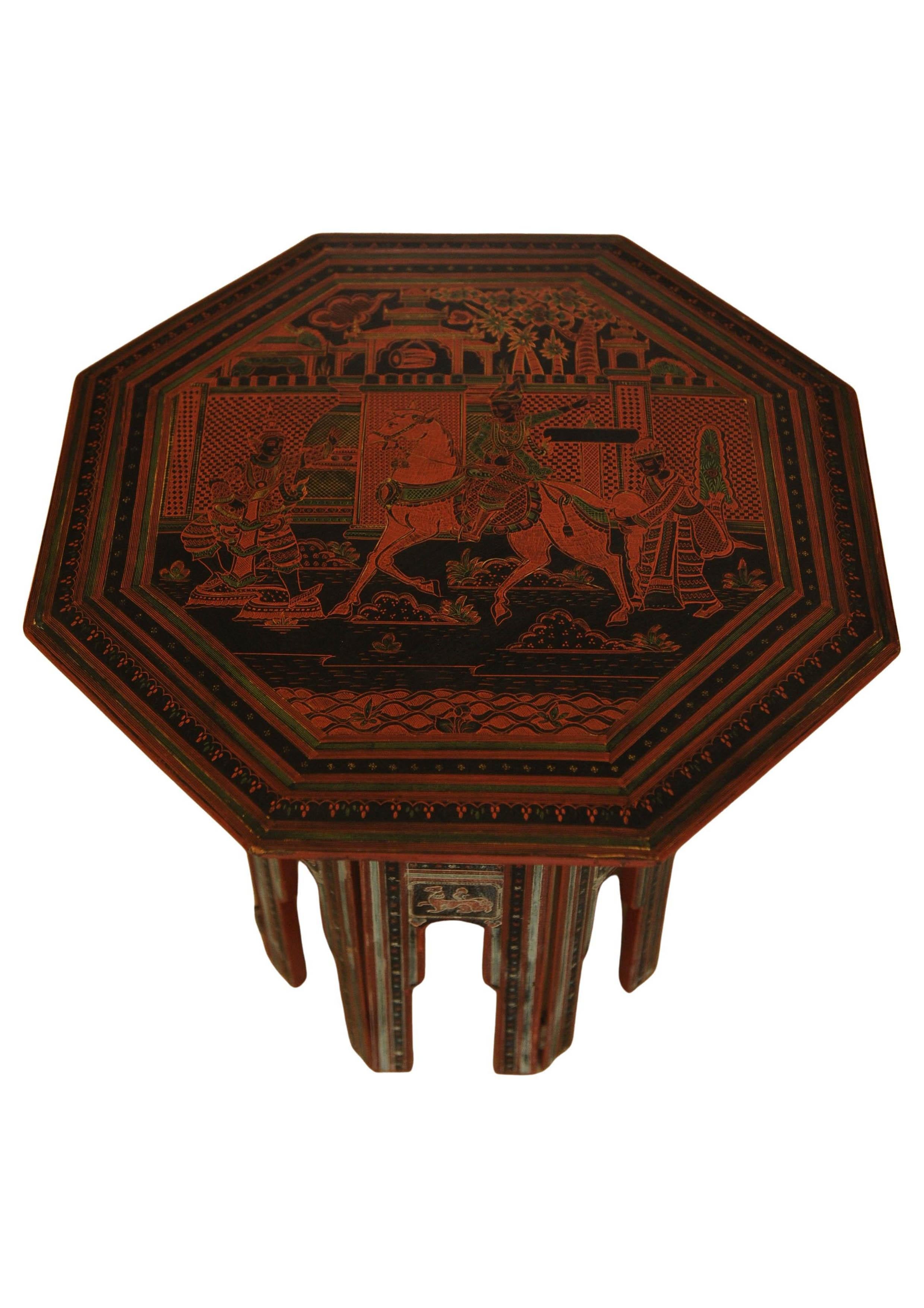 Unknown Victorian Liberty of London Style Eastern Folding Tea Table With Paintings 1890s For Sale
