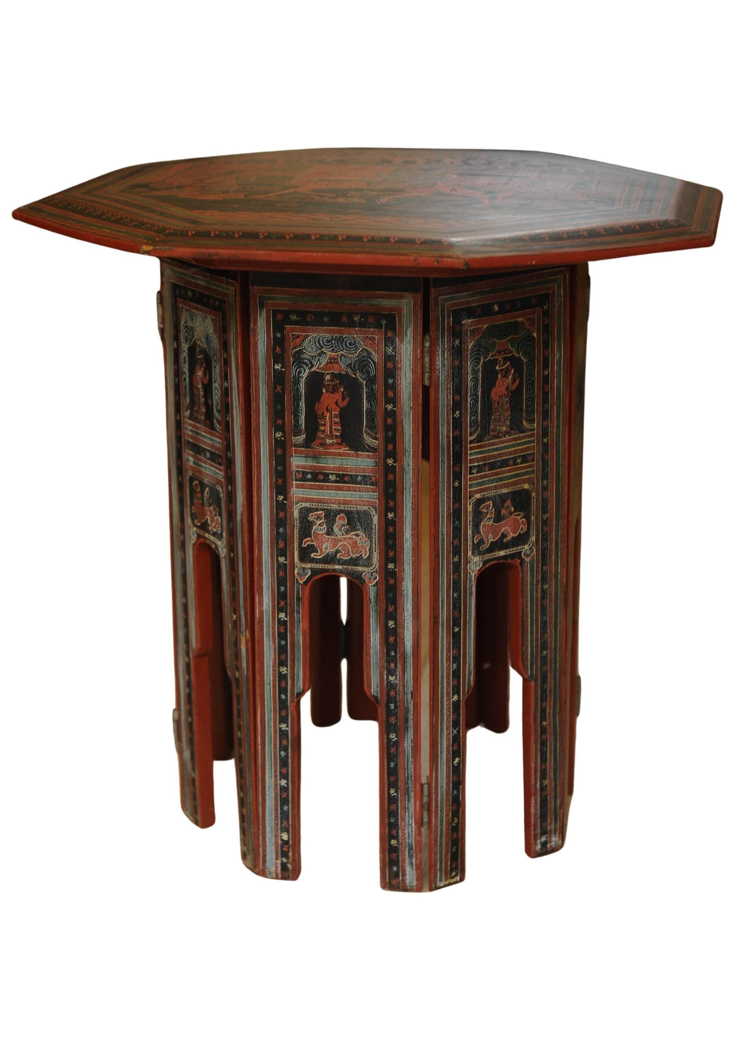 Victorian Liberty of London Style Eastern Folding Tea Table With Paintings 1890s In Good Condition For Sale In Reading, Berkshire
