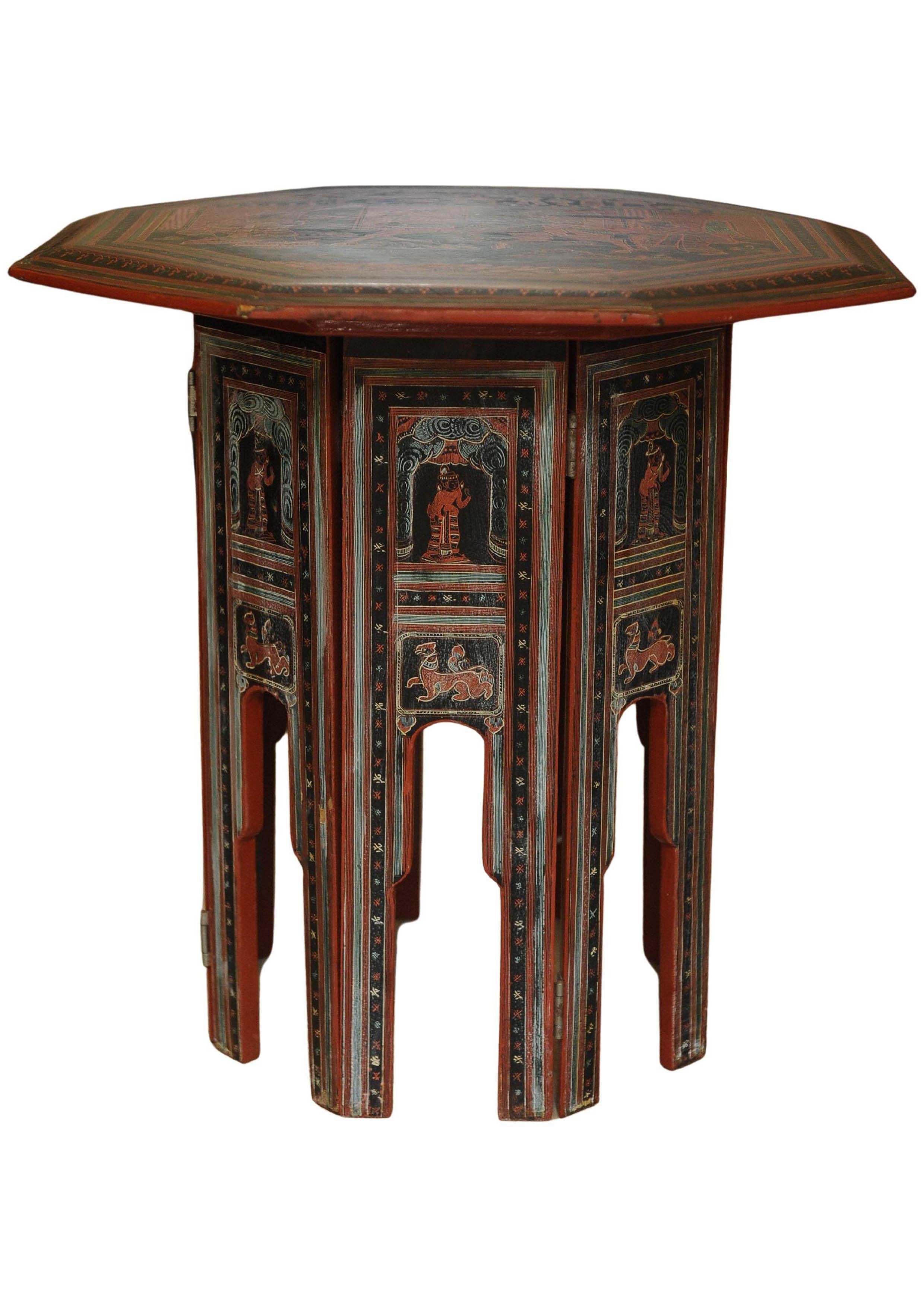 19th Century Victorian Liberty of London Style Eastern Folding Tea Table With Paintings 1890s For Sale
