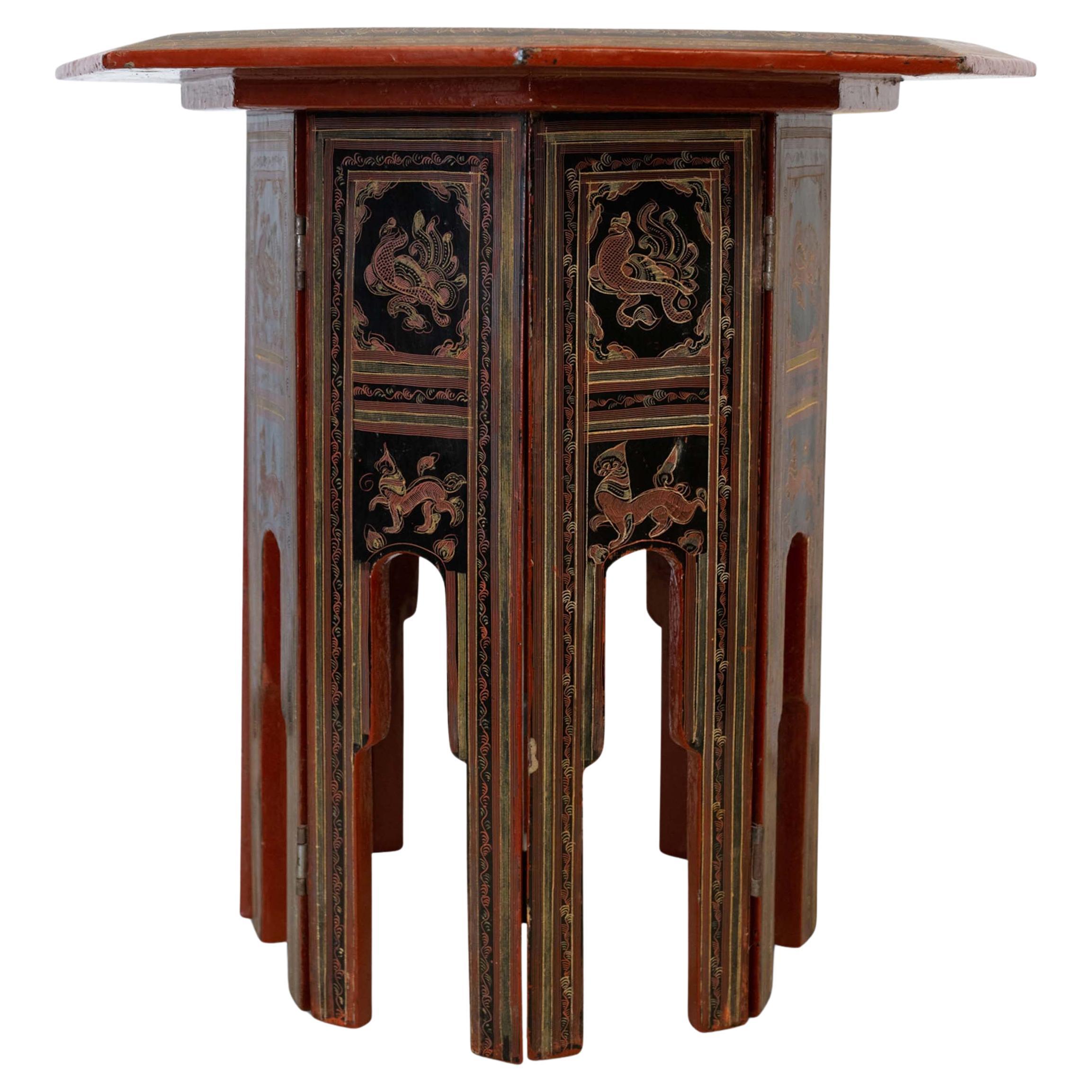 Viktorianischer Liberty of London Style Eastern Folding Tea Table mit Gemälden 1890s