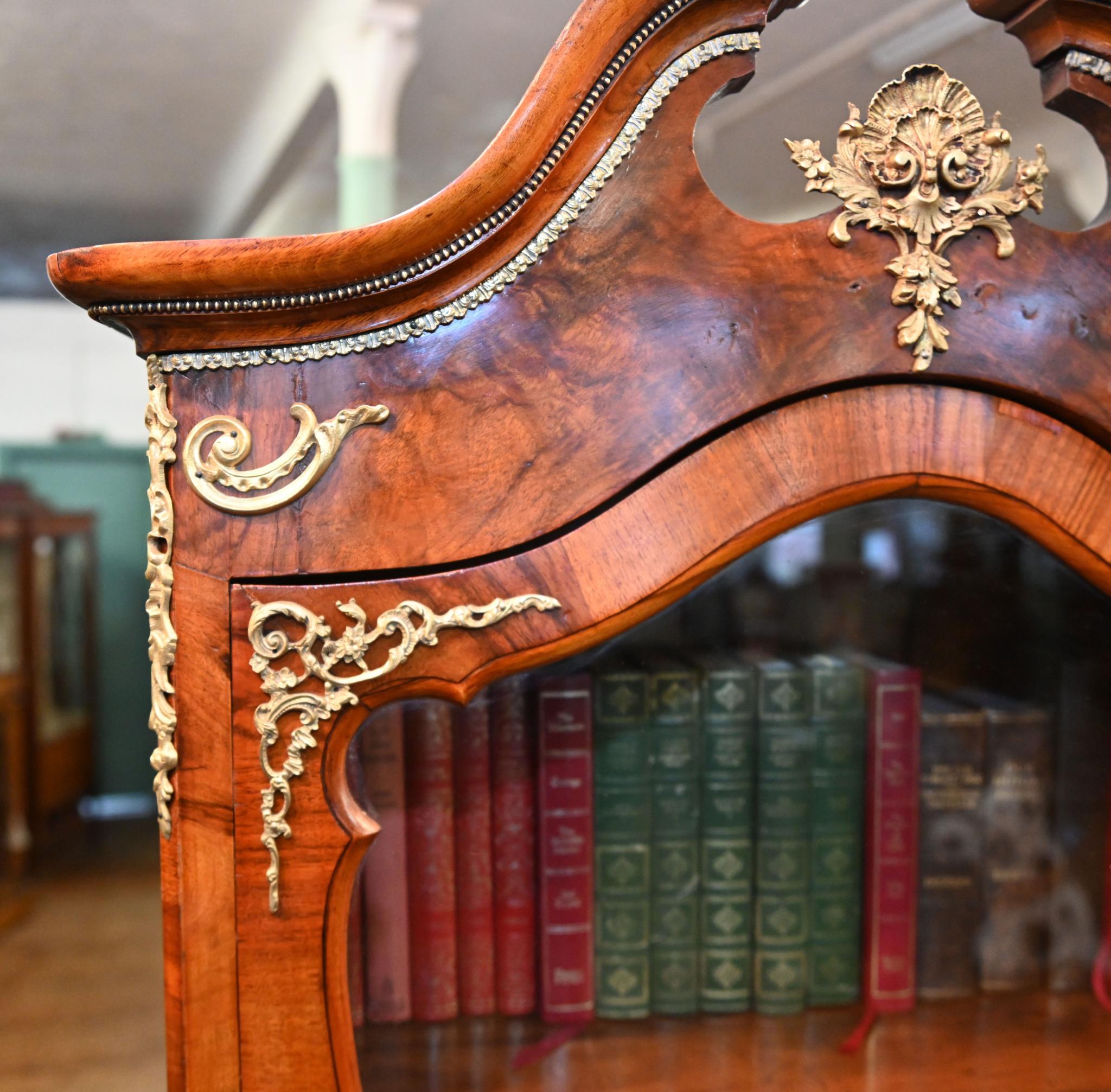 Mid-19th Century Victorian Library Bookcase Burr Walnut Cabinet 1860 For Sale