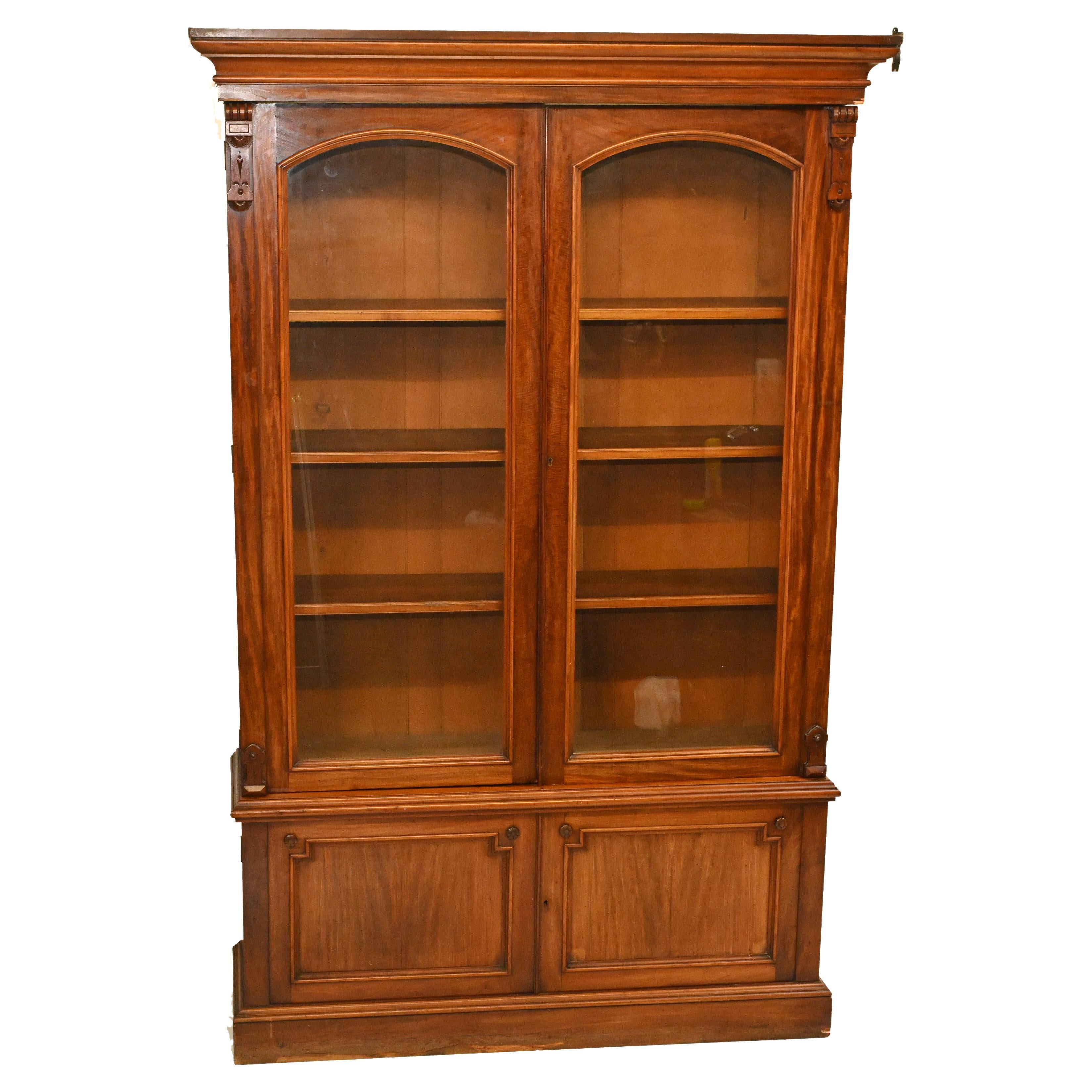 Victorian Library Bookcase Display Cabinet Mahogany, 1840 For Sale