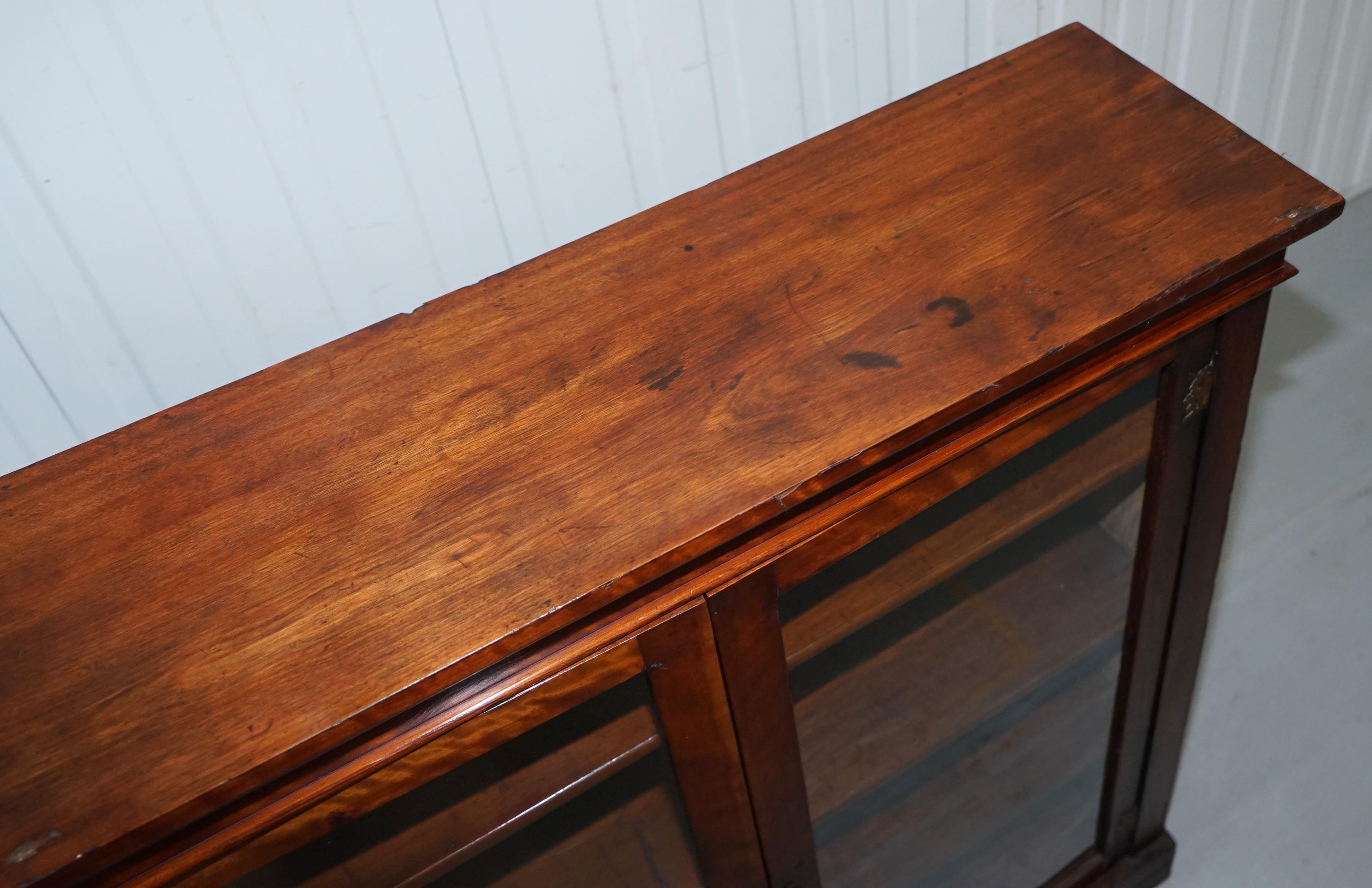 English Victorian Library Bookcase in Mahogany with Glazed Doors