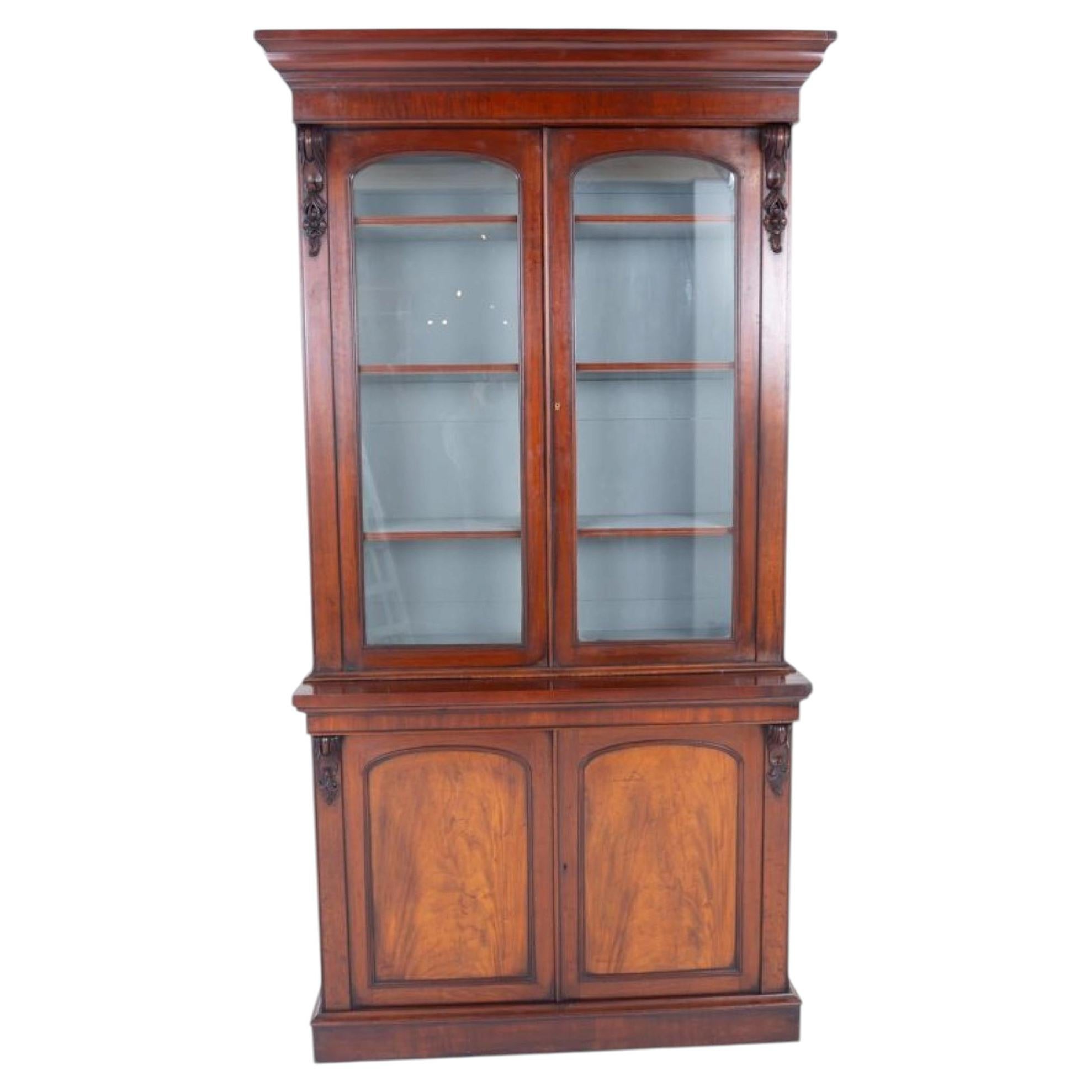 Victorian Library Bookcase Mahogany Glazed Cabinet 1860
