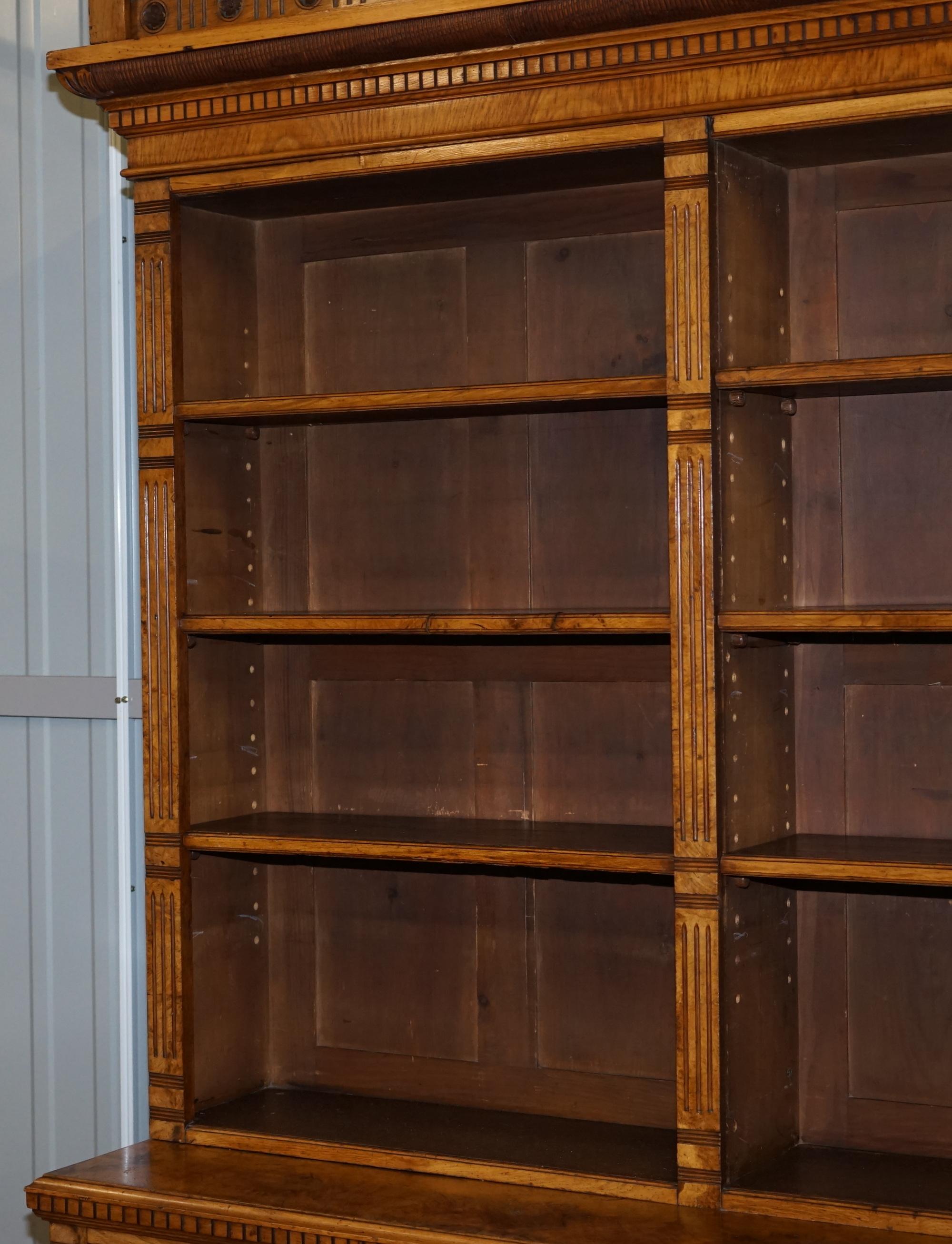 Victorian Library Burr Pollard Oak Library Bookcase Drop Front Secretaire Desk 4