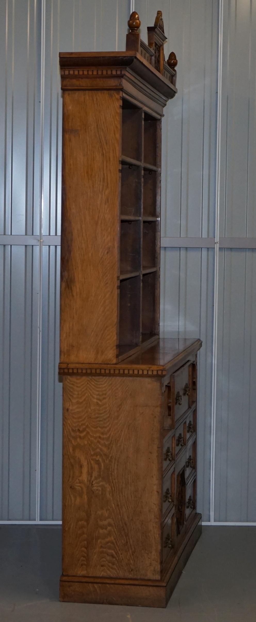 Victorian Library Burr Pollard Oak Library Bookcase Drop Front Secretaire Desk 6