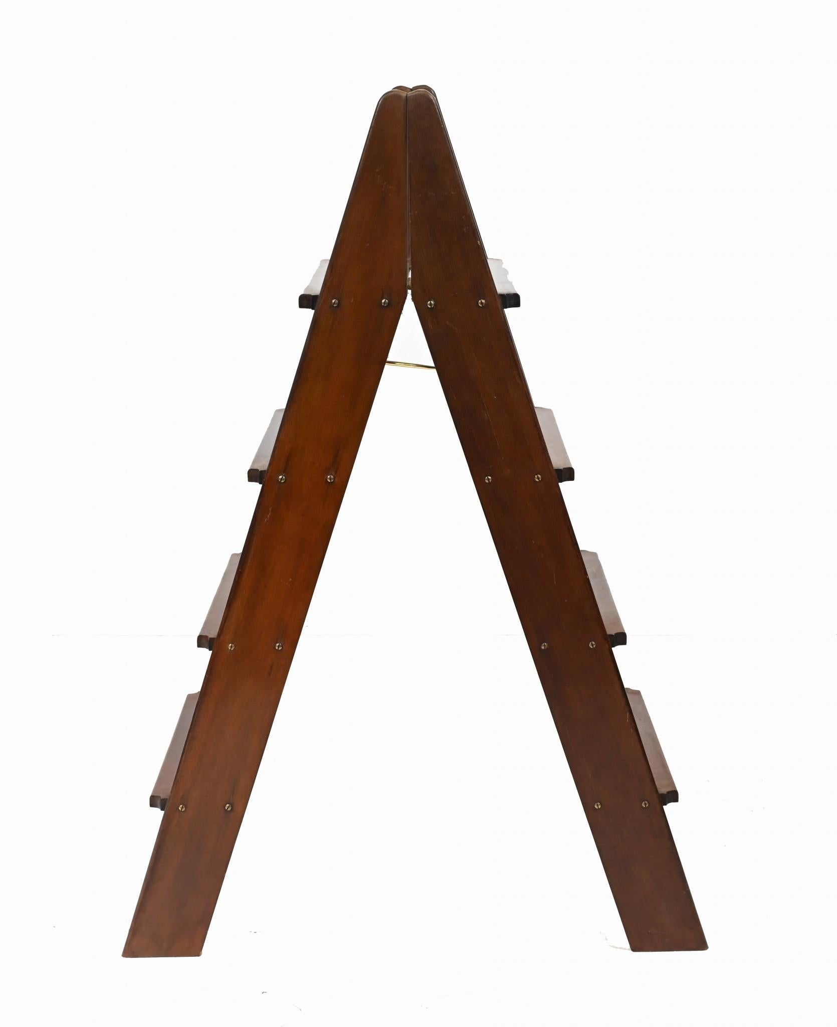 Late 20th Century Victorian Library Steps Mahogany Step Ladder