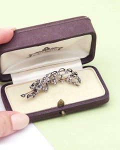 Victorian lily valley diamond brooch in 18k gold and silver, flower brooch