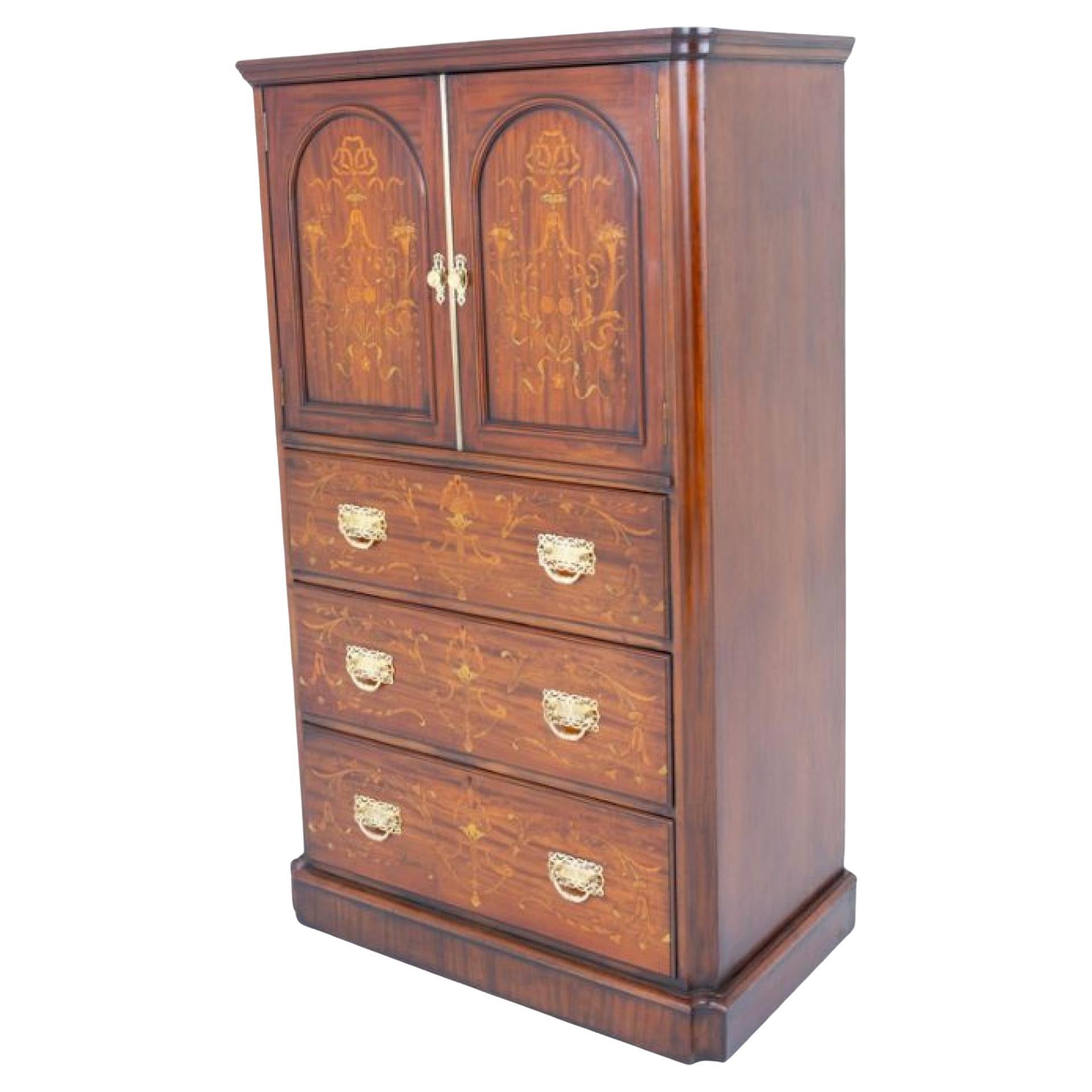 Viktorianische Wäschepresse Intarsienschrank Schrank 1880