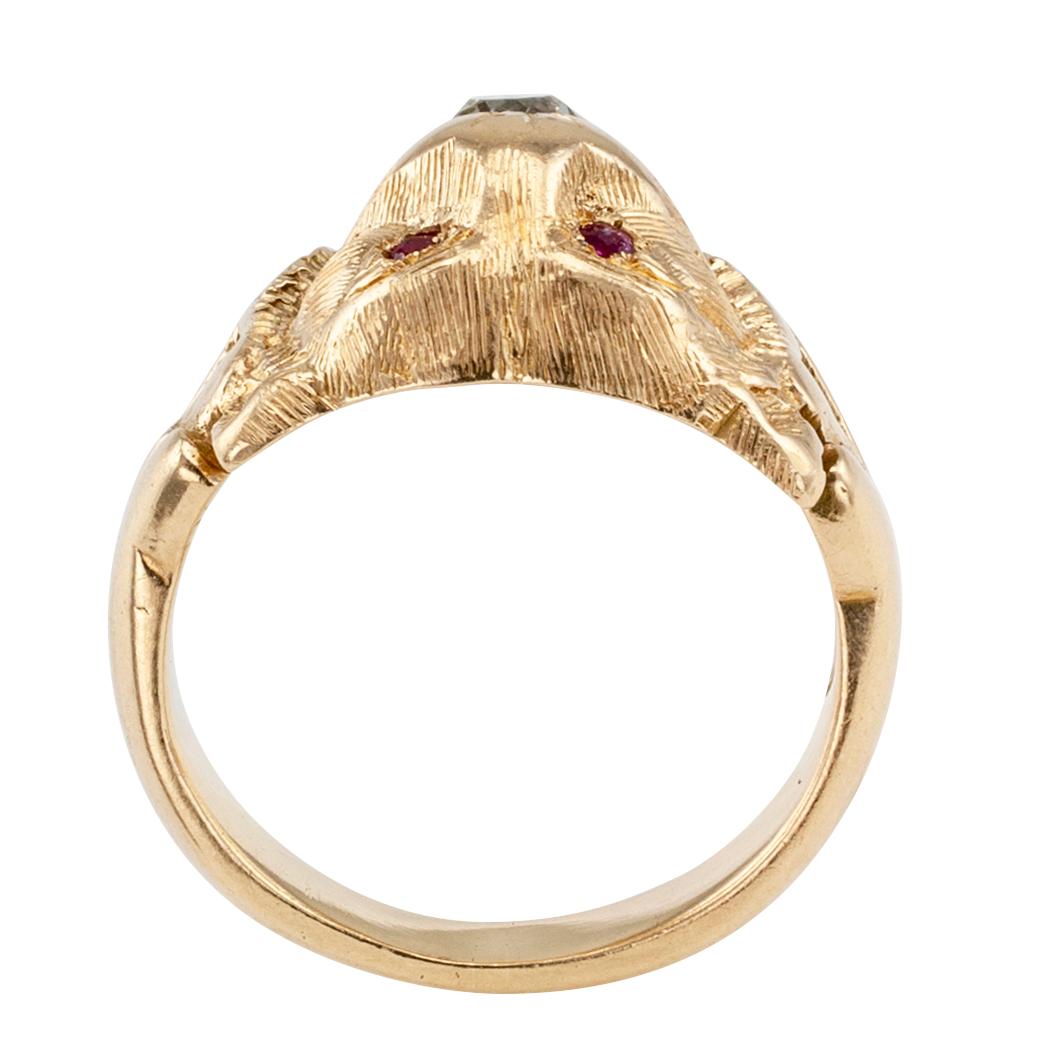 Victorian Lion Head Ruby Diamond Gold Ring 1