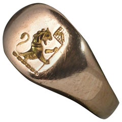 Victorian Lion Passant Intaglio 9 Carat Rose Gold Signet Intaglio Ring