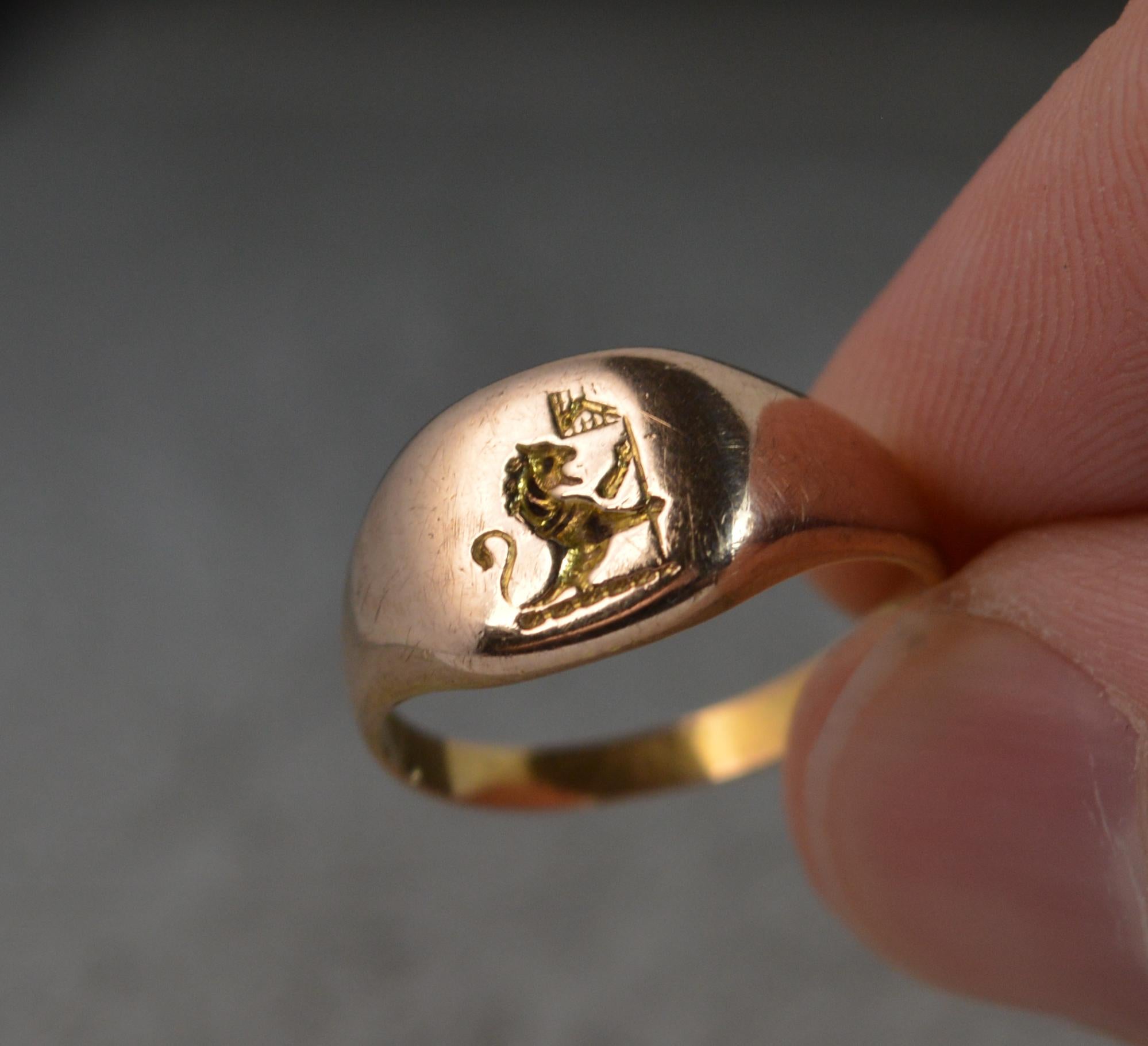 Victorian Lion Passant Intaglio 9 Carat Rose Gold Signet Intaglio Ring 7
